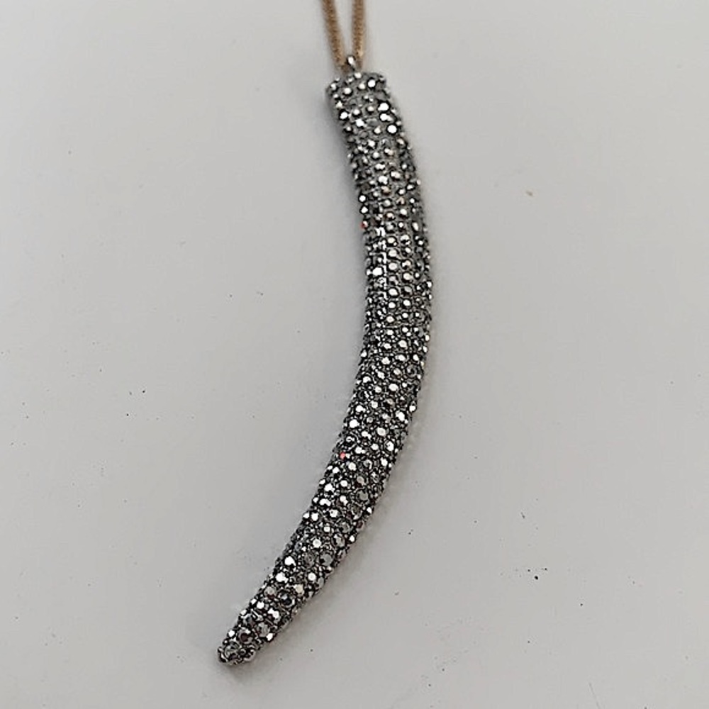 Long Gold Plated Necklace With Crystal Horn Shaped Pendant - NEW
